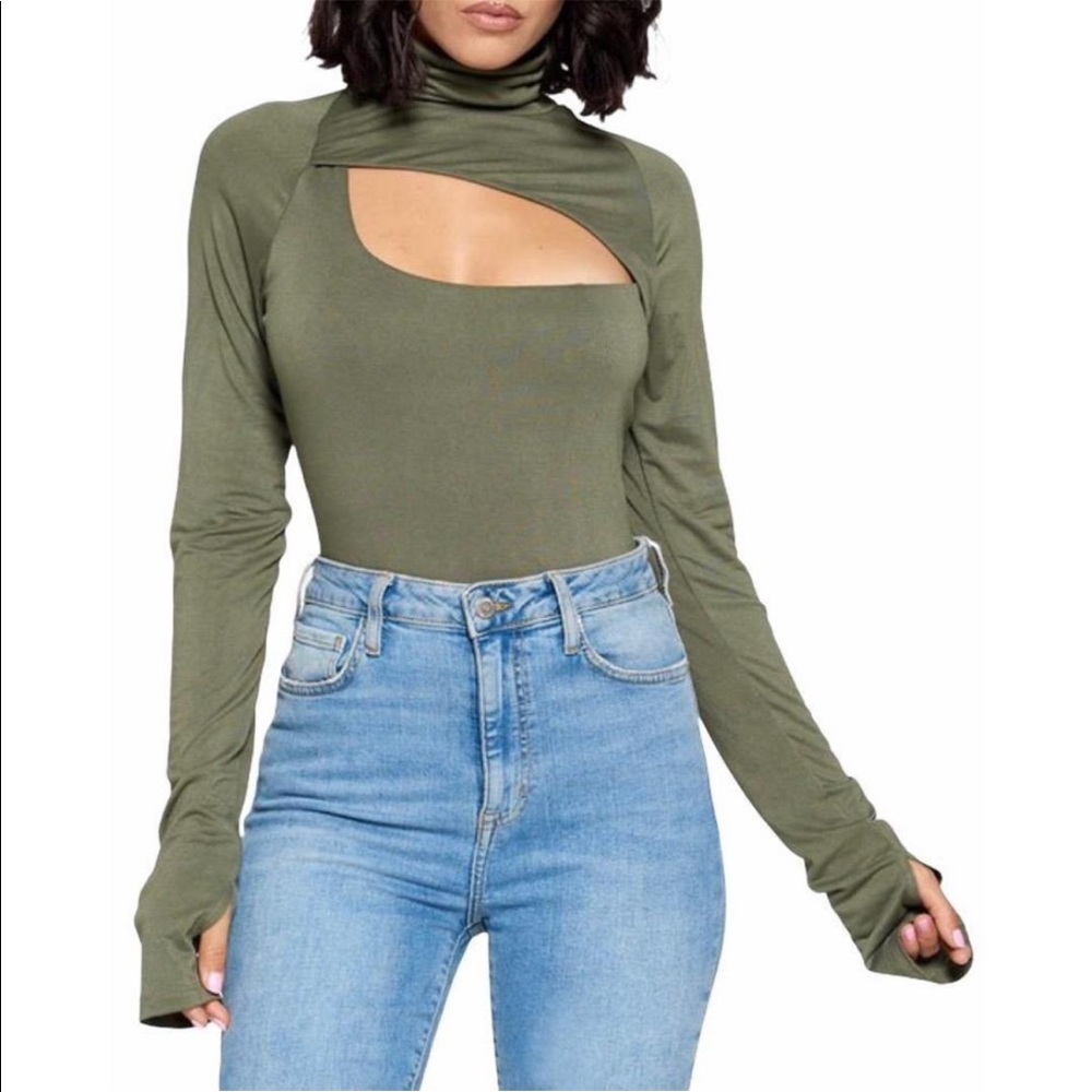 Olive Green Turtleneck Bodysuit